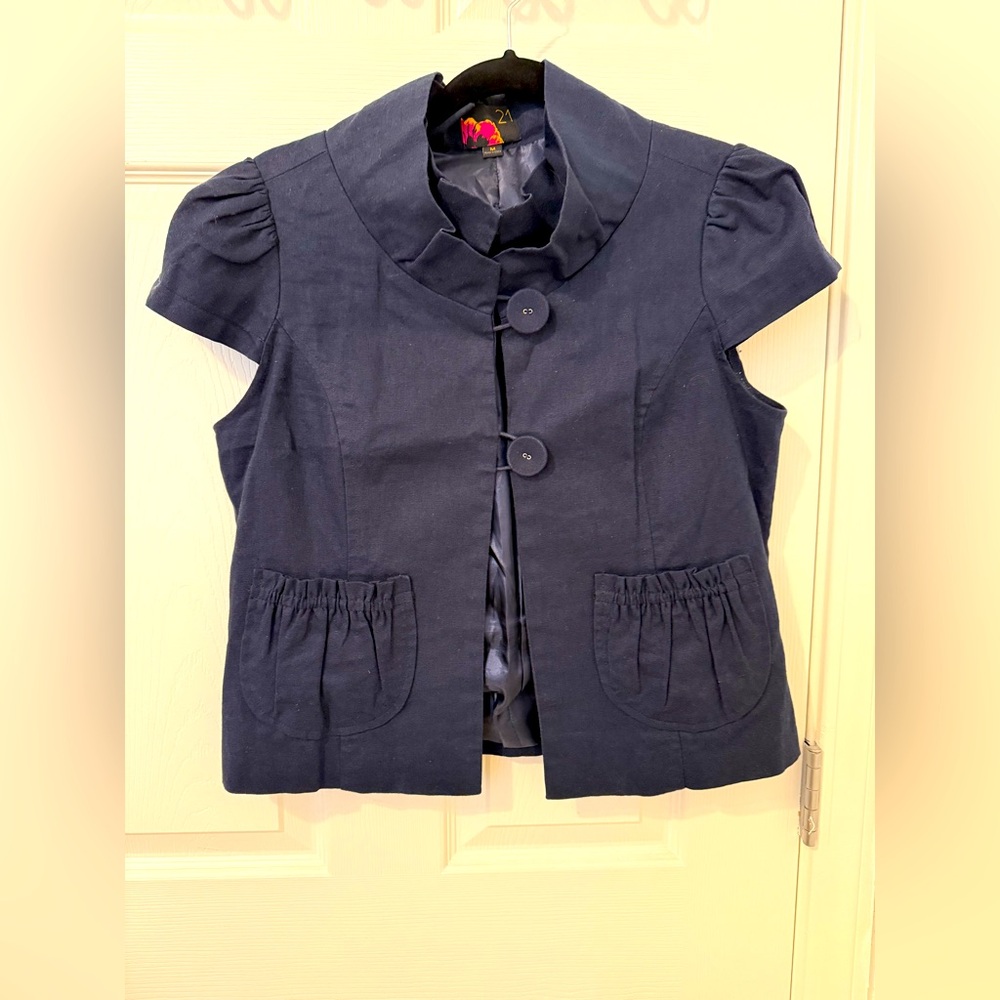 Stylish Navy Blue Short Sleeve Jacket